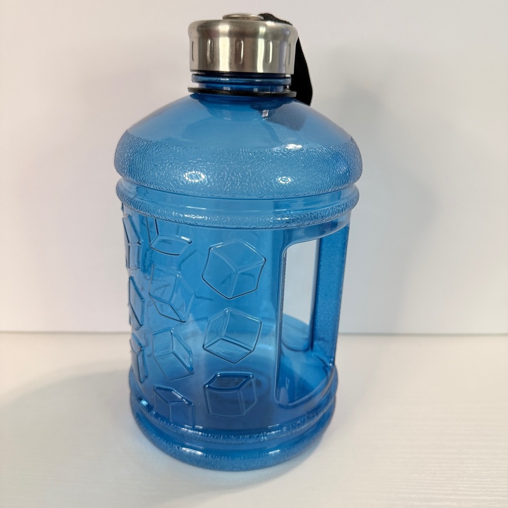 2 Liter Water Jug 71 oz Blue Insulated Gym Bottle Stainless Steel Cap Hydration